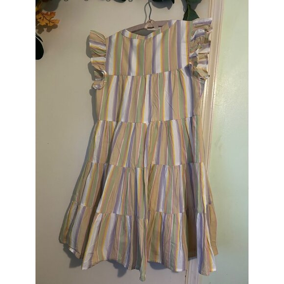 Roller Rabbit Dress Sz Small Flutter Sleeve Lavender Butter Yellow Tiered Ruffle - Picture 2 of 14